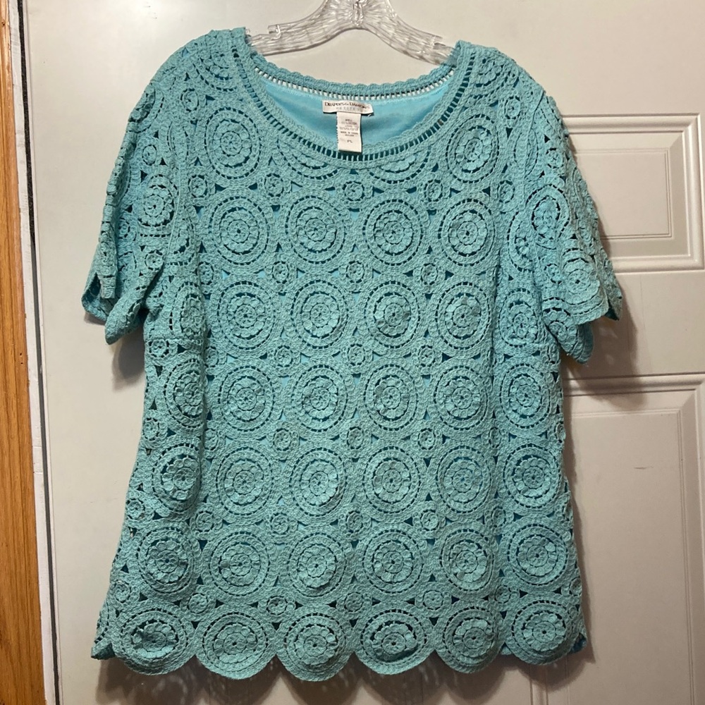 Crochet Lace Short Sleeve‎ Top - Aqua PL